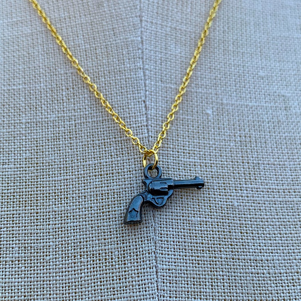 NWT Sterling Silver Plated Chain with Gun Charm Necklace